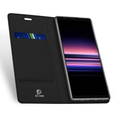 „Dux Ducis“ Skin serijos Sony Xperia 5 juodas odinis atverčiamas dėklas / Priedai.lt