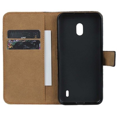 Nokia 2.2 (2019) atvēramais ādas melns Casual maciņš (maks) / Vacins.lv