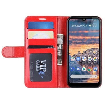 Nokia 4.2 (2019) atvēramais ādas sarkans maciņš (maks) / Vacins.lv