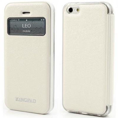 Smėlinis „Kingpad“ atverčiamas „S-View“ stiliaus Apple iPhone SE (5, 5s) dėklas (dėkliukas) / Priedai.lt