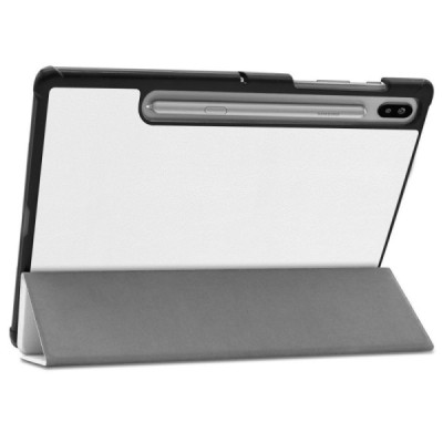 Samsung Galaxy Tab S6 10,5 T865 (T860) atverčiamas baltas odinis dėklas - knygutė (sulankstomas) / Priedai.lt