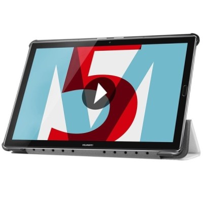 Huawei MediaPad M5 10.8 (MediaPad M5 10 Pro) atverčiamas baltas odinis dėklas - knygutė / Priedai.lt