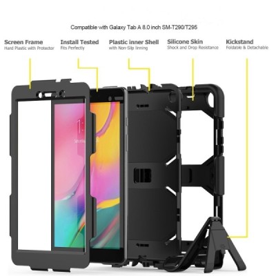 Samsung Galaxy Tab A 8.0 (T290, T295) pastiprinātas aizsardzības melns apvalks / Vacins.lv