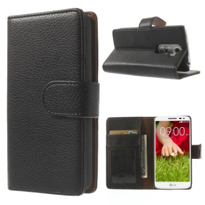 LG G2 mini D620 juodas odinis atverčiamas dėklas - piniginė / Priedai.lt