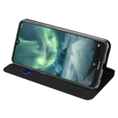 Nokia 7.2 (Nokia 6.2) „Dux Ducis“ Skin sērijas melns ādas atvērams maciņš / Vacins.lv
