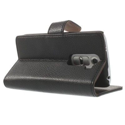 LG G2 mini D620 juodas odinis atverčiamas dėklas - piniginė / Priedai.lt