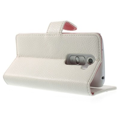 LG G2 mini D620 baltas odinis atverčiamas dėklas - piniginė / Priedai.lt