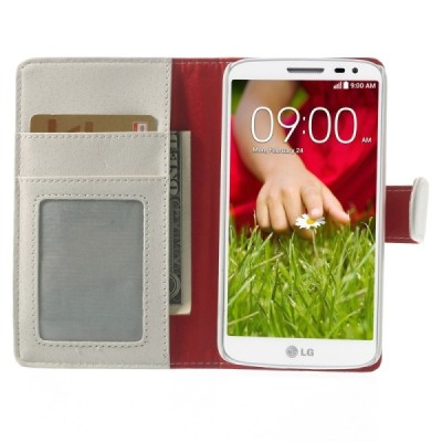 LG G2 mini D620 baltas odinis atverčiamas dėklas - piniginė / Priedai.lt