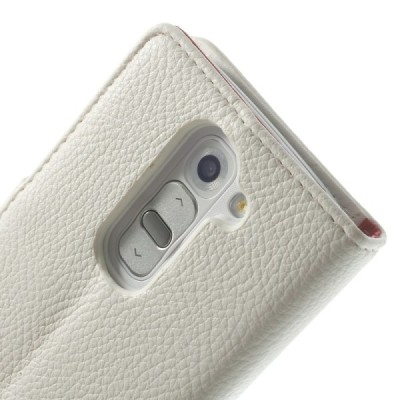 LG G2 mini D620 baltas odinis atverčiamas dėklas - piniginė / Priedai.lt