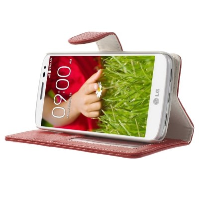LG G2 mini D620 raudonas odinis atverčiamas dėklas - piniginė / Priedai.lt