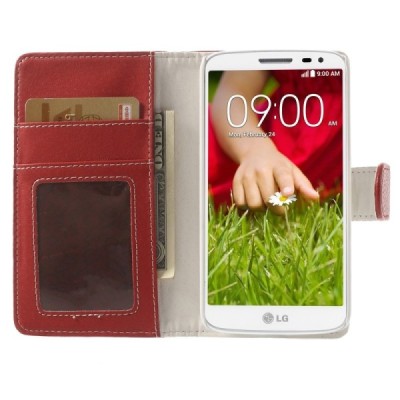 LG G2 mini D620 raudonas odinis atverčiamas dėklas - piniginė / Priedai.lt