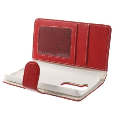 LG G2 mini D620 raudonas odinis atverčiamas dėklas - piniginė / Priedai.lt