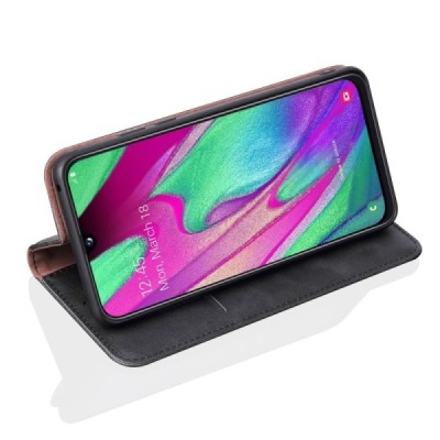 Samsung Galaxy A40 (A405F) „Deluxe“ ādas atvēramais melns maciņš (maks) / Vacins.lv