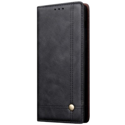 Sony Xperia 10 (XA3) „Deluxe“ ādas atvēramais melns maciņš (maks) / Vacins.lv