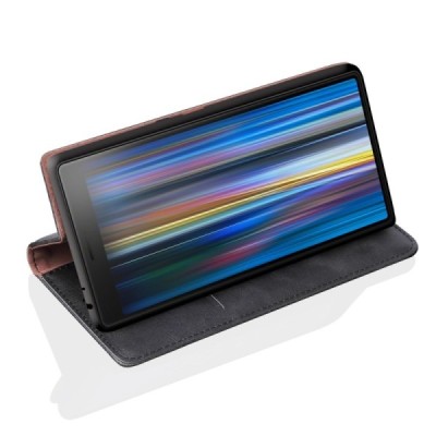 Sony Xperia 10 (XA3) „Deluxe“ ādas atvēramais melns maciņš (maks) / Vacins.lv