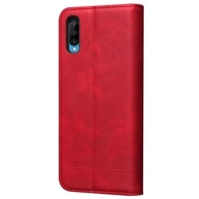 Samsung Galaxy A70 (A705F) „Deluxe“ ādas atvēramais sarkans maciņš (maks) / Vacins.lv