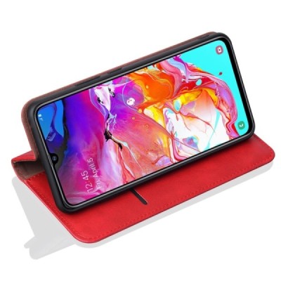 Samsung Galaxy A70 (A705F) „Deluxe“ ādas atvēramais sarkans maciņš (maks) / Vacins.lv