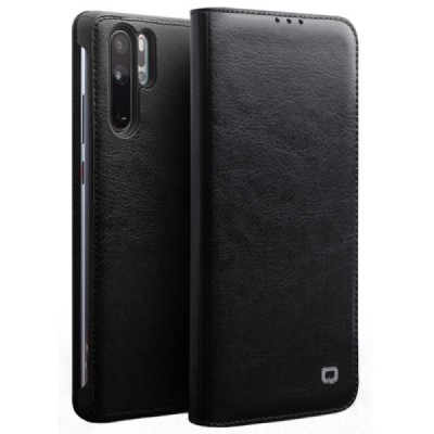 Huawei P30 Pro„QIALINO“ atvēramais ādas melns maciņš - maks / Vacins.lv