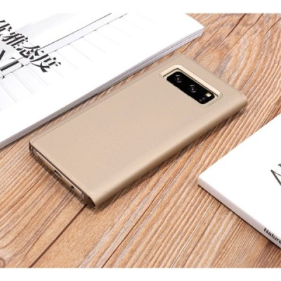 Samsung Galaxy Note 8 (N950F) plastmasas atvērams zelta ādas maciņš | Vacins.lv