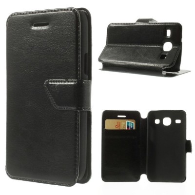 Samsung Galaxy Core atverčiamas juodas odinis dėklas - piniginė / Priedai.lt