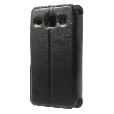 Samsung Galaxy Core atverčiamas juodas odinis dėklas - piniginė / Priedai.lt
