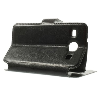 Samsung Galaxy Core atverčiamas juodas odinis dėklas - piniginė / Priedai.lt