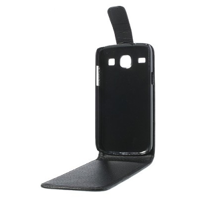 Samsung Galaxy Core klasikinis atverčiamas juodas odinis dėklas / Priedai.lt