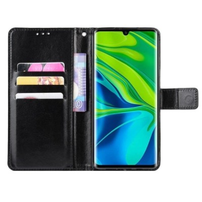 Xiaomi Mi Note 10 (10 Pro) atvēramais ādas melns maciņš (maks) | Vacins.lv