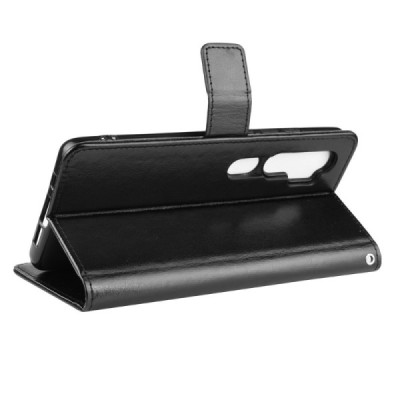 Xiaomi Mi Note 10 (10 Pro) atvēramais ādas melns maciņš (maks) | Vacins.lv