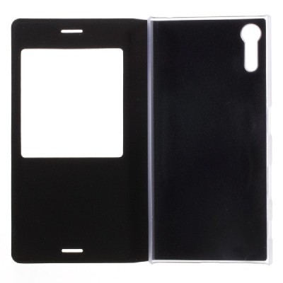 Sony Xperia XZ (XZs) atverčiamas juodas dėklas su langeliu | Priedai.lt