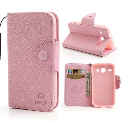MLT atverčiamas Samsung Galaxy Core rožinis dėklas - piniginė / Priedai.lt