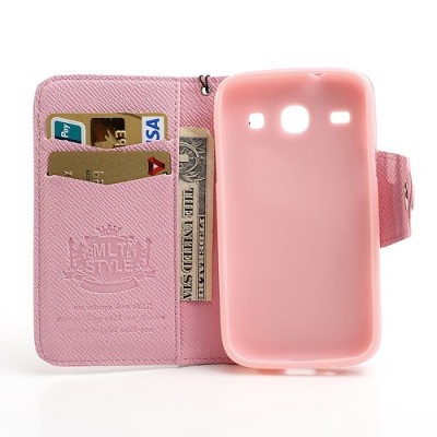 MLT atverčiamas Samsung Galaxy Core rožinis dėklas - piniginė / Priedai.lt