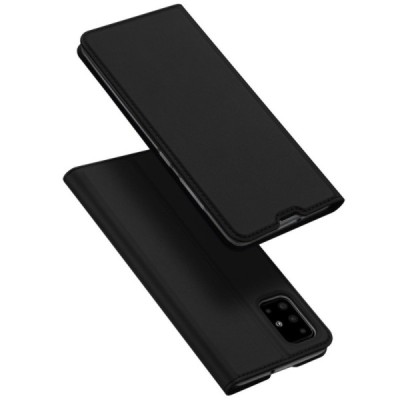 Dux Ducis Skin serijos Samsung Galaxy A51 (A515F) juodas odinis atverčiamas dėklas | Priedai.lt