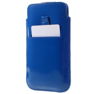 Mėlyna odinė universali Glossy įmautė (XL+ dydis) su kišenėle kortelėms | Priedai.lt