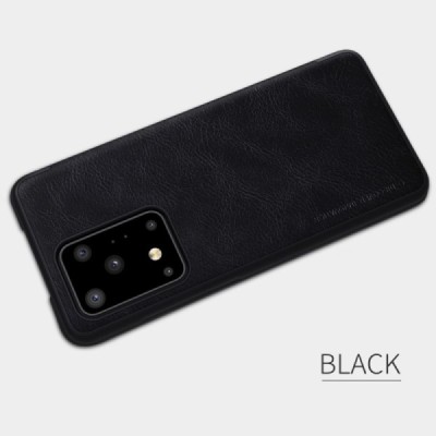 Samsung Galaxy S20 Ultra (G988) greznais Nillkin Qin sērijas ādas atvērams melns maciņš, maks | Vacins.lv