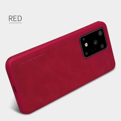 Samsung Galaxy S20 Ultra (G988) prabangus Nillkin Qin serijos raudonas odinis atverčiamas dėklas - knygutė | Priedai.lt