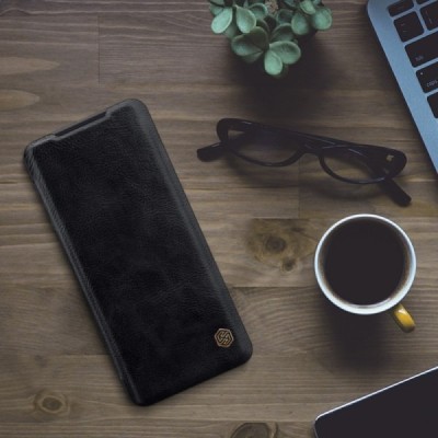 Samsung Galaxy S20 (G980) prabangus Nillkin Qin serijos juodas odinis atverčiamas dėklas - knygutė | Priedai.lt