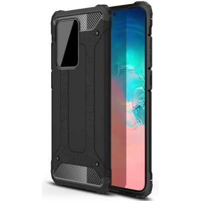 Sustiprintos apsaugos Samsung Galaxy S20 Ultra (G988) juodas kieto silikono (TPU) ir plastiko dėklas | Priedai.lt