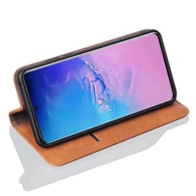 Deluxe atverčiamas šviesiai rudas odinis Samsung Galaxy S20 Ultra (G988) dėklas - knygutė | Priedai.lt