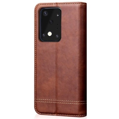 Samsung Galaxy S20 Ultra (G988) Deluxe ādas atvēramais tumši brūns maciņš (maks) | Vacins.lv