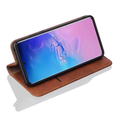 Samsung Galaxy S20 Ultra (G988) Deluxe ādas atvēramais tumši brūns maciņš (maks) | Vacins.lv