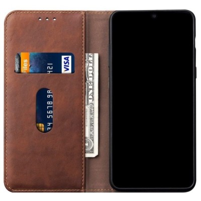 Samsung Galaxy S20 Ultra (G988) Deluxe ādas atvēramais tumši brūns maciņš (maks) | Vacins.lv