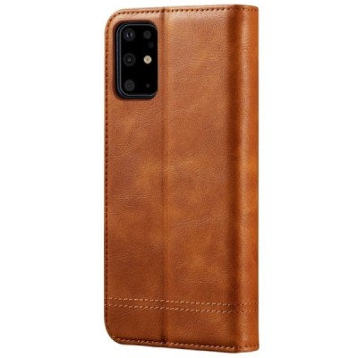 Samsung Galaxy S20+ Plus (G985) Deluxe ādas atvēramais gaiši brūns maciņš (maks) | Vacins.lv