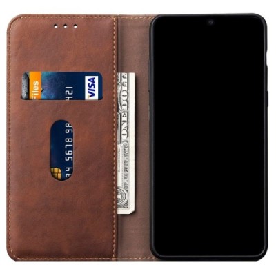 Samsung Galaxy S20+ Plus (G985) Deluxe ādas atvēramais tumši brūns maciņš (maks) | Vacins.lv