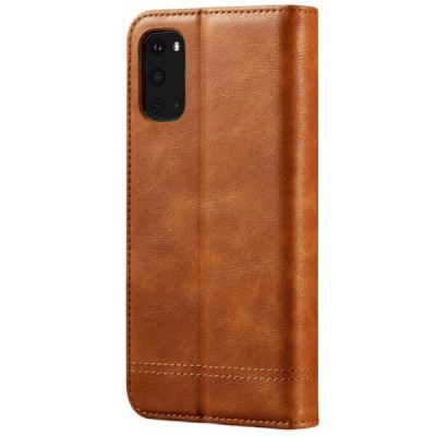 Samsung Galaxy S20 (G980) Deluxe ādas atvēramais gaiši brūns maciņš (maks) | Vacins.lv