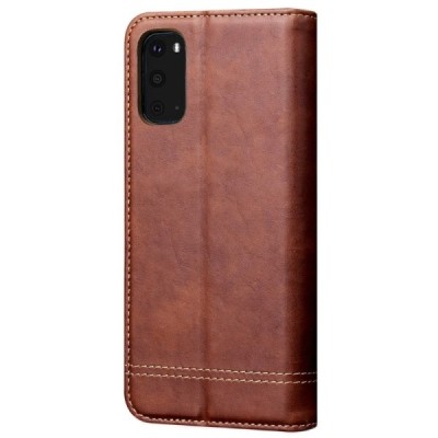Deluxe atverčiamas tamsiai rudas odinis Samsung Galaxy S20 (G980) dėklas - knygutė | Priedai.lt