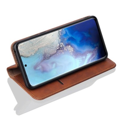 Deluxe atverčiamas tamsiai rudas odinis Samsung Galaxy S20 (G980) dėklas - knygutė | Priedai.lt