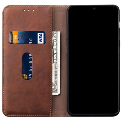 Deluxe atverčiamas tamsiai rudas odinis Samsung Galaxy S20 (G980) dėklas - knygutė | Priedai.lt