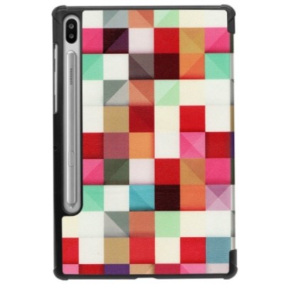 Samsung Galaxy Tab S6 10.5 (T865, T860) „Cubes“ atverčiamas spalvotas, baltas odinis dėklas - knygutė / Priedai.lt