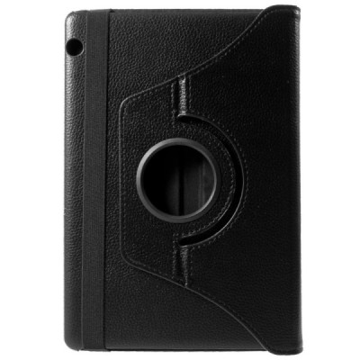 Huawei MediaPad T5 10 atvēramais melns ādas maciņš, grozās 360° grādu apjomā / Vacins.lv